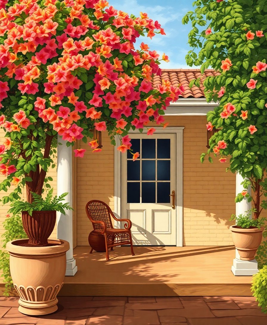 Vintage Bronze Bougainvillea Porch Paint By Numbers Kit completed
