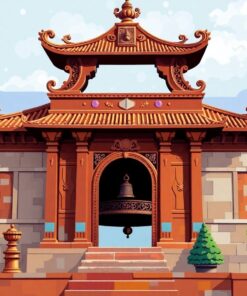 Vintage Bronze Temple Bell Paint By Numbers