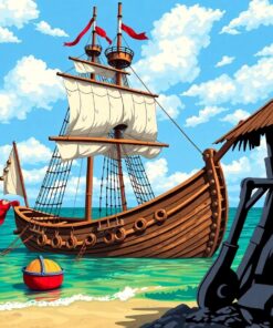 Vintage Caribbean Galleon Anchoring Paint By Numbers