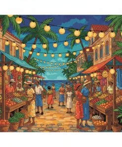 Vintage Caribbean Market Lights Paint By Numbers