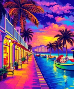 Vintage Caribbean Promenade Glow Paint By Numbers