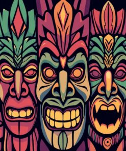 Vintage Carved Tiki Faces Paint By Numbers
