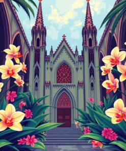 Vintage Cathedral Tropical Orchids Paint By Numbers