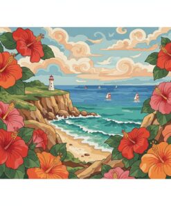 Vintage Cliffside Hibiscus Paint By Numbers