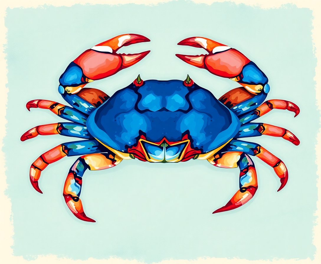 Vintage Coastal Blue Crab Paint By Numbers Kit - Marine Art completed