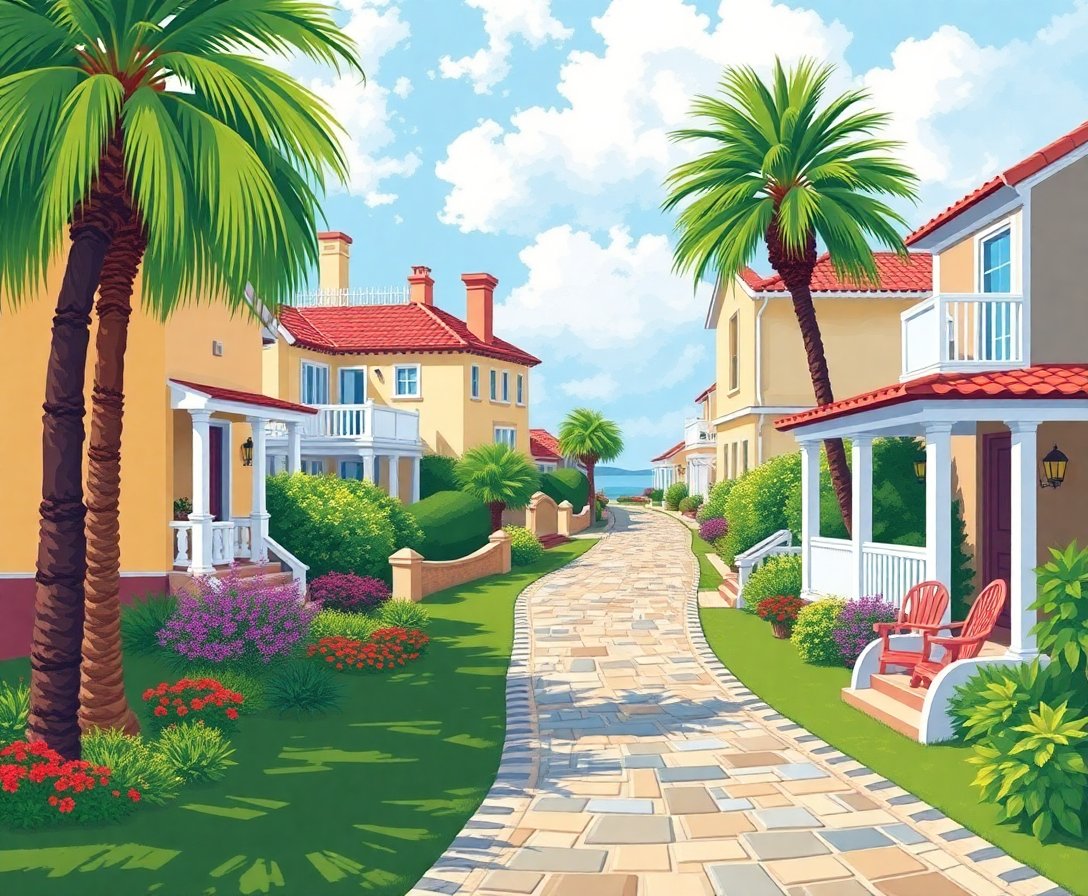 Vintage Coastal Estate Walk Paint By Numbers Kit completed