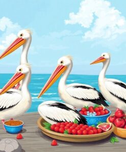 Vintage Coastal Pelican Feast Paint By Numbers