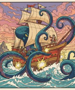 Vintage Comic Kraken Duel Paint By Numbers