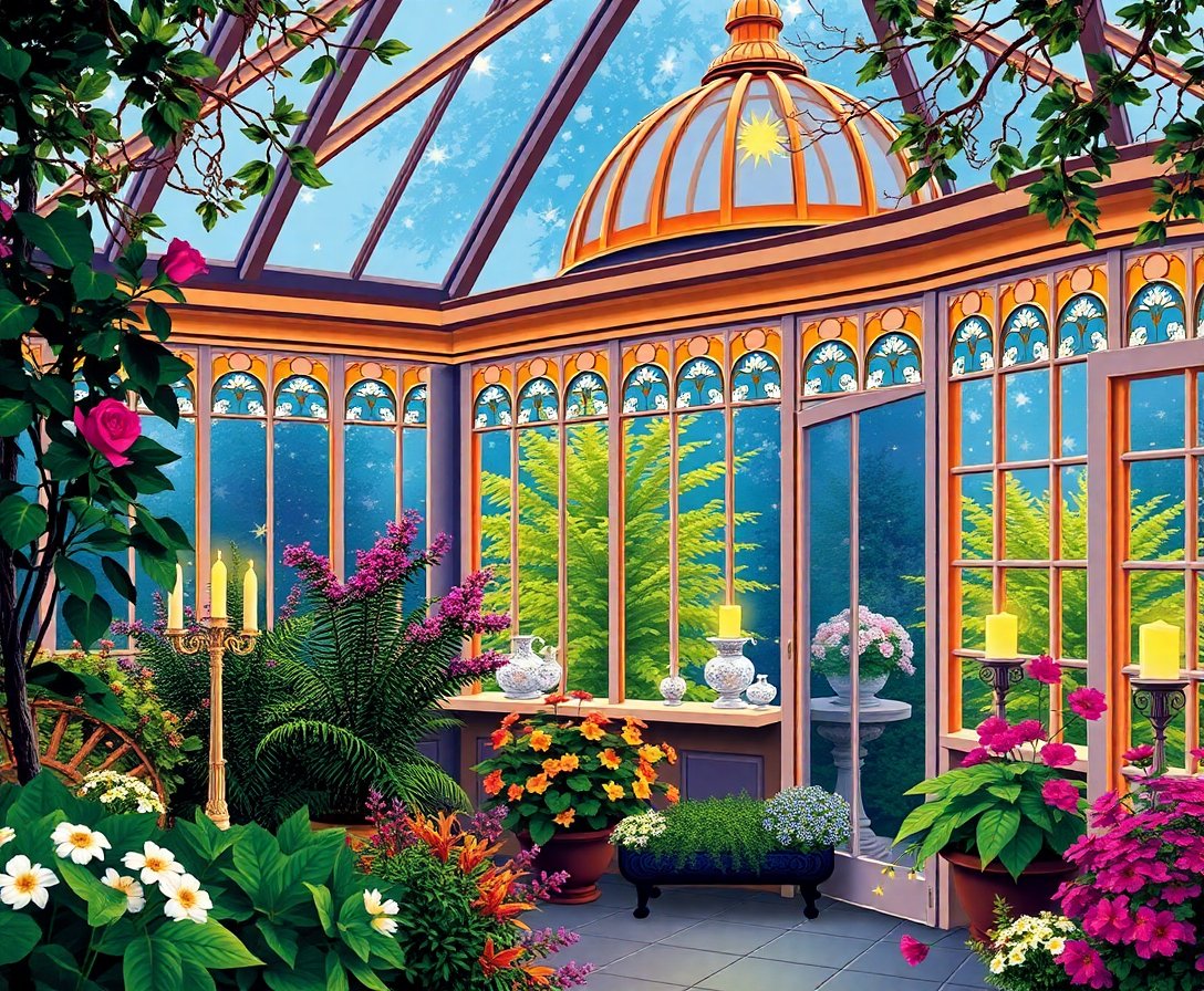 Vintage Conservatory Candlelight Paint By Numbers Kit completed