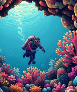 Vintage Coral Cave Diver Paint By Numbers