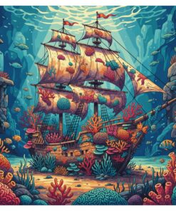 Vintage Coral Covered Ship Paint By Numbers