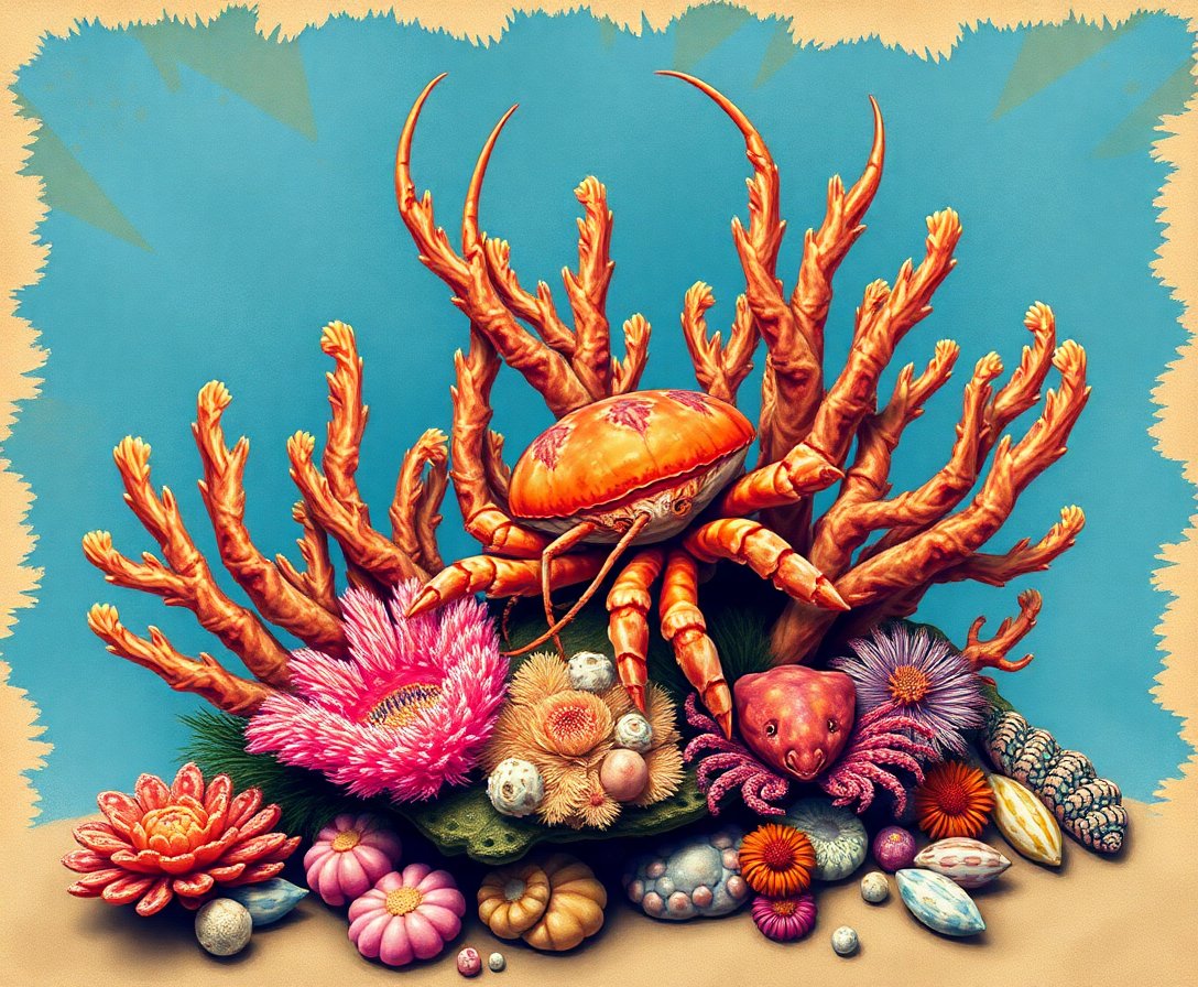 Vintage Crustacean Reef Study Paint By Numbers Kit completed