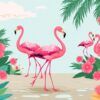 Vintage Deco Flamingo Stroll Paint By Numbers