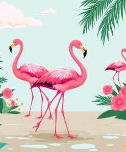 Vintage Deco Flamingo Stroll Paint By Numbers