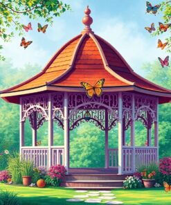 Vintage Dewy Butterfly Pavilion Paint By Numbers