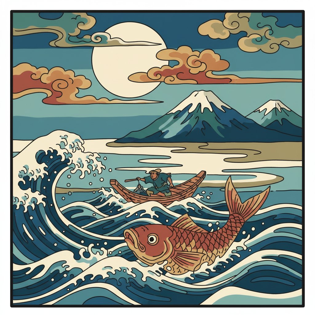 Vintage Edo Water Chaser Paint By Numbers Kit - Japanese Art completed