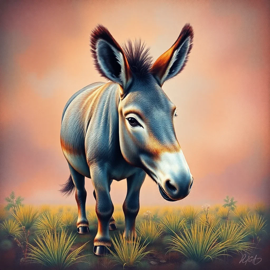 completed artwork display Vintage Elephant Grass Burro Paint by Numbers