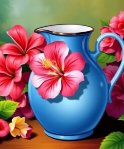 Vintage Enamel Hibiscus Pitcher Paint By Numbers