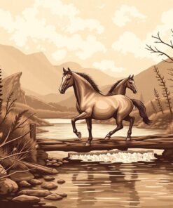Vintage Equine River Crossing Paint By Numbers