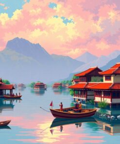 Vintage Feudal Island Waters Paint By Numbers