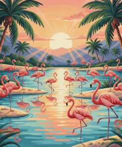 Vintage Flamingo Lagoon Sunlight Paint By Numbers