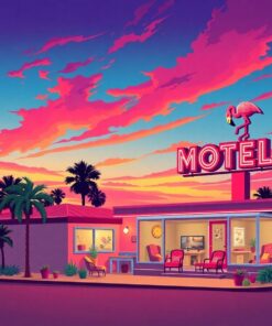 Vintage Flamingo Motel Dusk Paint By Numbers