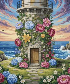 Vintage Floral Lighthouse Base Paint By Numbers