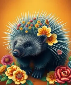 Vintage Floral Porcupine paint by numbers