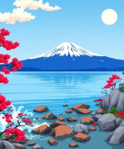 Vintage Fuji Island Shore Paint By Numbers