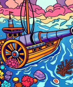 Vintage Galleon Cannon Reef Paint By Numbers