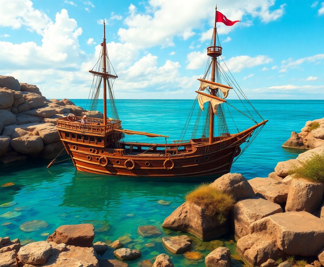 Vintage Galleon Tidal Waters Paint By Numbers Kit completed