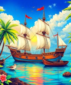 Vintage Galleon Tropical Lagoon Paint By Numbers
