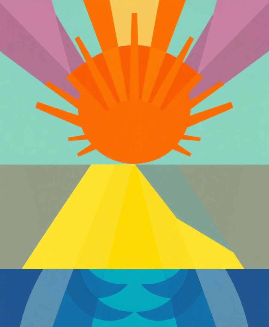 Vintage Geometric Pacific Sunburst Paint By Numbers Kit completed