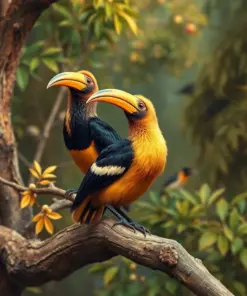 Vintage Golden Hornbills paint by numbers
