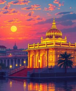 Vintage Golden Temple Dusk Paint By Numbers