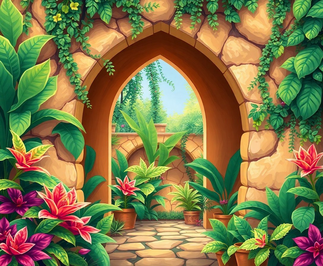 Vintage Grotto Bromeliad Arch Paint By Numbers Kit completed