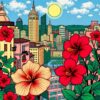Vintage Hibiscus City View Paint By Numbers