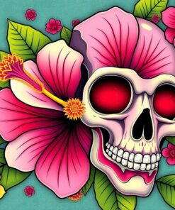 Vintage Hibiscus Sugar Skull Paint By Numbers