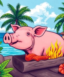 Vintage Island Pig Roast Paint By Numbers