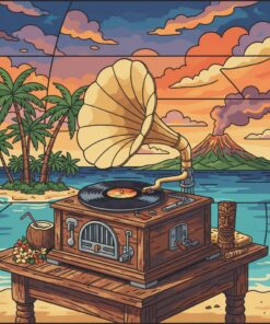 Vintage Island Record Player Paint By Numbers