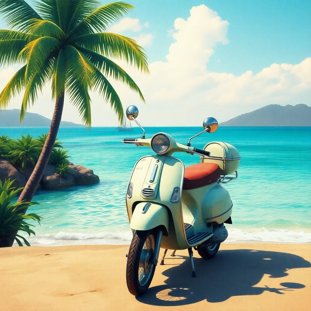 Vintage Island Scooter Romance Paint By Numbers Kit completed