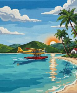 Vintage Island Seaplane Arrival Paint By Numbers