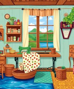 Vintage Island Sewing Room Paint By Numbers