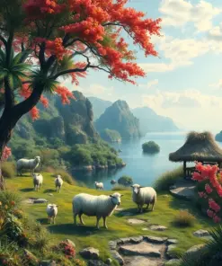 Vintage Island Sheep Oasis Paint By Numbers