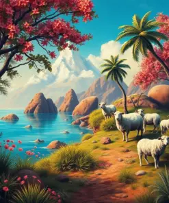 Vintage Island Sheep Oasis paint by numbers