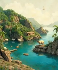 Vintage Island Sheep Oasis Paint By Numbers