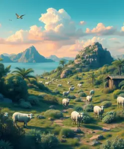 Vintage Island Sheep Oasis paint by numbers