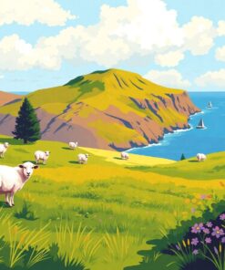 Vintage Island Sheep Pasture Paint By Numbers