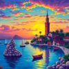 Vintage Island Sunset Tower Paint By Numbers