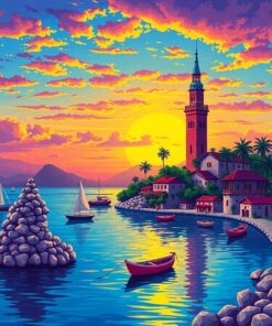 Vintage Island Sunset Tower Paint By Numbers